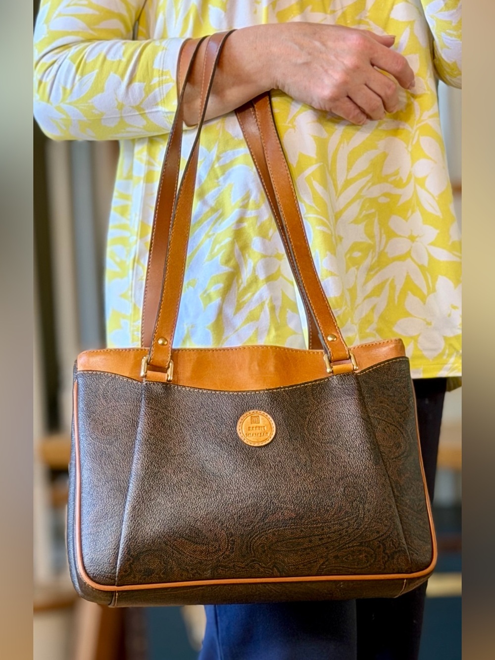 Pierre Balmain Paris 1990s Old Money Paisley Tote Shoulder Bag